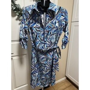 NEW NY Collection pullover collar A line 3/4 sleeve blue purple midi dress PL